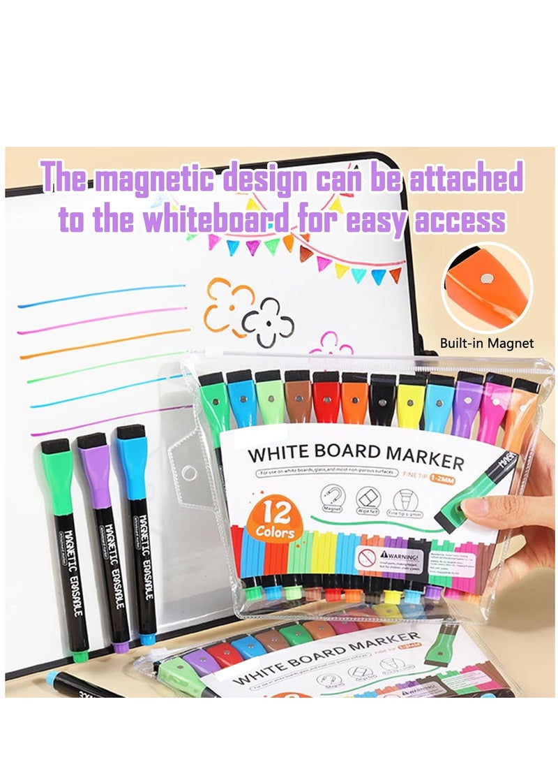 SYOSI Magnetic Whiteboard Marker with Erasers 12Colors Magnetic Dry Erase Markers Low Odor White Board Markers Fine Tip Pens for Kids Teacher Back to School Work on Classroom Office Calender - Image 3