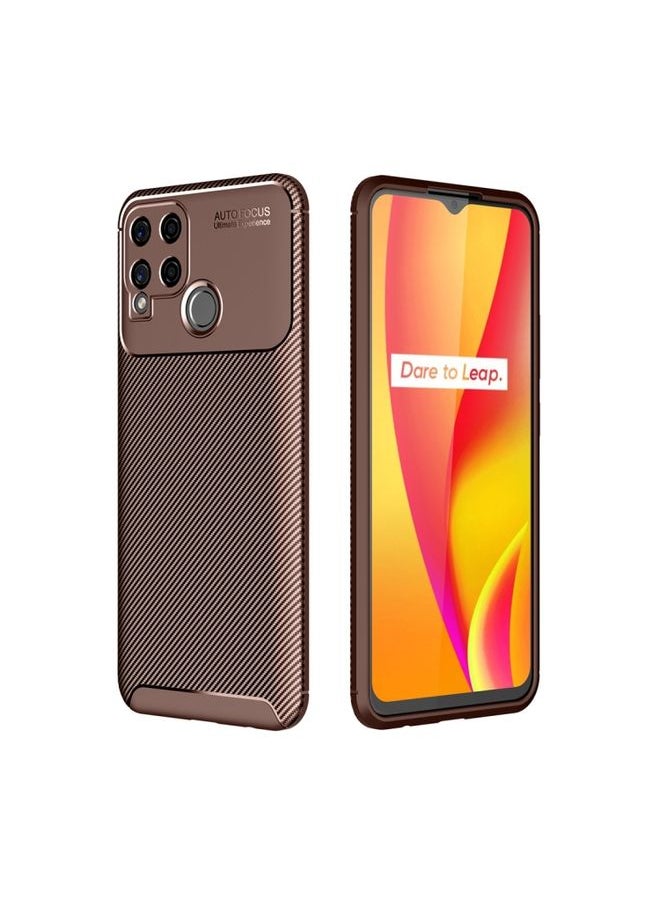 HuHa Case Cover For Realme C15 Carbon Fiber Texture Shockproof TPU Case Brown 