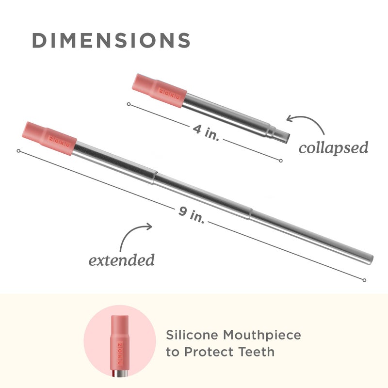 ZOKU Reusable Metal Straw with Case for Travel, Red - Collapsible Stainless Steel Drinking Straw with Silicone Tip and Cleaner Brush, Ideal for Key Chains, Pockets, Purses - Image 2