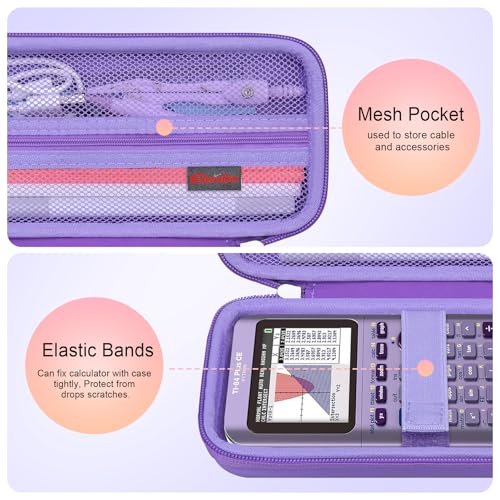 Elonbo Carrying Case for Texas Instruments TI-84 Evo Graphing Calculator, TI-84 Plus CE Evo Graphing Calculator Storage Protective Holder, Extra Mesh Pocket Fits Cable Charger, Purple - Image 3