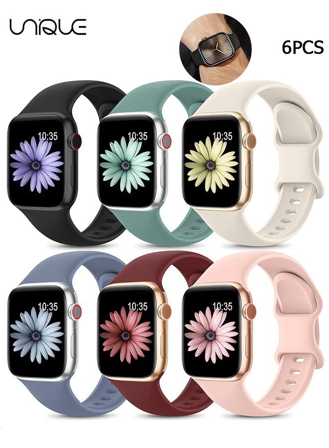 يونيك 6 عبوات من الأحزمة الرياضية المتوافقة مع أحزمة Apple Watch 10 - 38 مم 40 مم 41 مم 42 مم أحزمة ساعة للنساء والرجال - أحزمة ساعات بديلة لحزام سيليكون ناعم ل iWatch Ultra Series 9 8 7 6 5 4 3 2 1 SE (38/40/41/42 مم) - Image 1