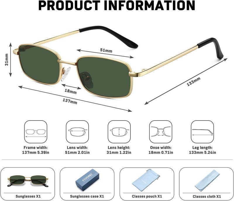 Fozono Rectangle Sunglasses for Women 90s Retro Small Narrow Square Frame UV400 Protection - Image 5