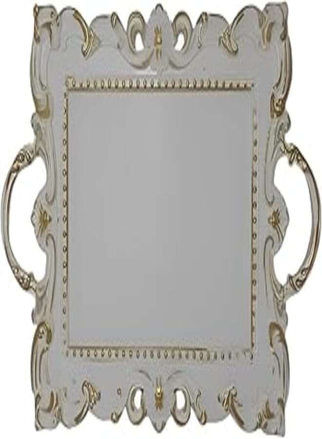 Decorative Tray with Handle, Luxury French Style Tray, Rectangular, Serving Tray - (white) 