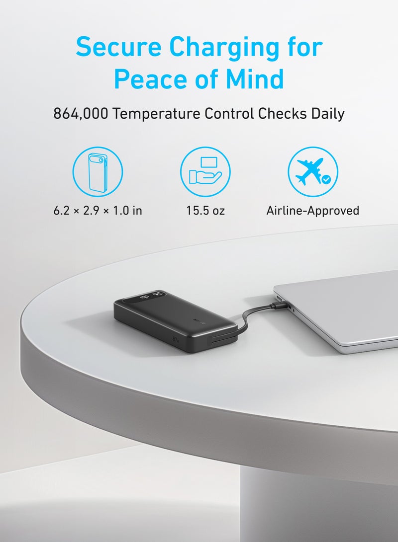 Anker Power Bank, 87W Total Output, 65W tow-way Power with Built-in USB-C Cable & 1 USB-C and 1 USB-A - Image 5