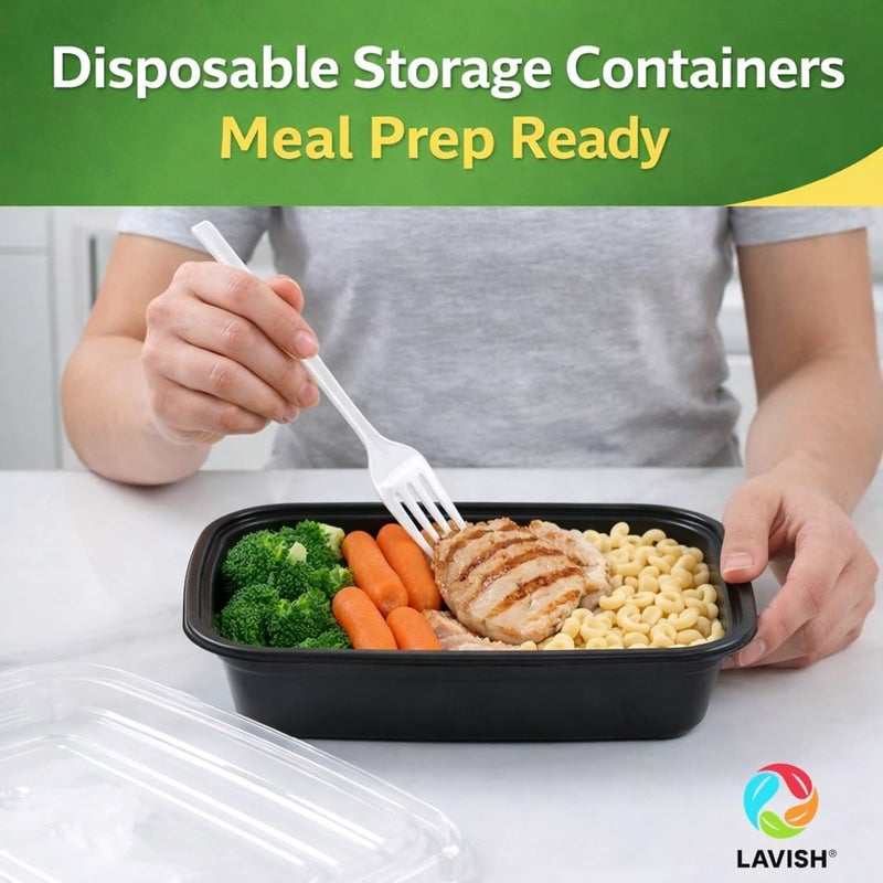 Lavish Microwave Disposable Rectangular Food Containers with Lids | 8Oz -5 Pack | Meal Prep Containers for Kitchen Food Storage, Plastic Lunch & Takeaway Boxes - Image 3