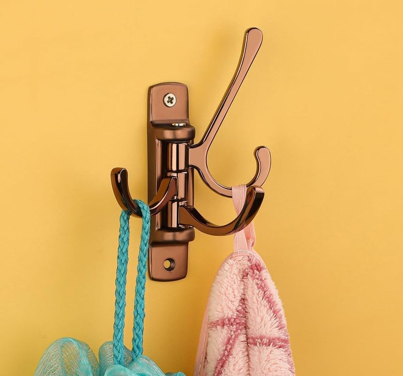 iSTAR Metal Flexible 4 Pin Hooks Bathroom Cloth Hanger Wall Hook Door Robe Hooks for Hanging Keys, Clothes, Towel (Rose Gold) Pack of 1 - Image 4