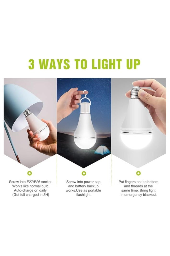 Emergency-Rechargeable-Light-Bulb, Stay Lights Up When Power Failure, 1200mAh15W 80W Equivalent LED Light Bulbs for Home, Camping, Tent (Daylight, 4 PK) - Image 3