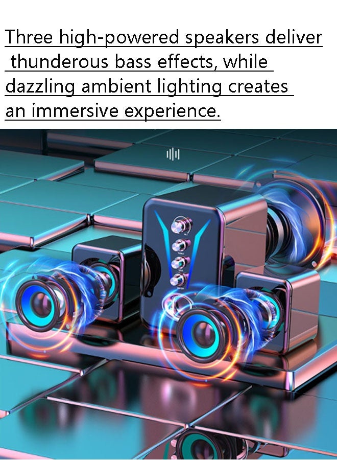 نيوترل مضخم صوت بلوتوث منزلي، نظام مكبرات صوت للكمبيوتر، صوت عالي الجودة مع حجم صوت قوي، إضاءة محيطة مبهرة. يتميز بوجود وضعي اتصال بلوتوث وسلكي، وهو مثالي للألعاب والسينما المنزلية والتجمعات المسائية والمزيد (لون أبيض). - Image 2