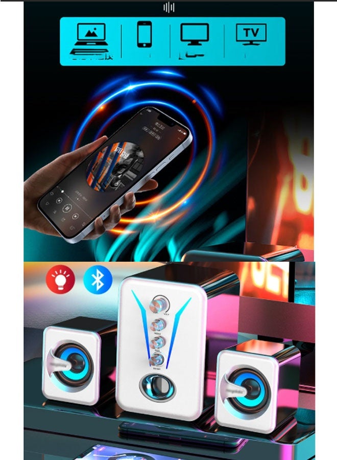 نيوترل مضخم صوت بلوتوث منزلي، نظام مكبرات صوت للكمبيوتر، صوت عالي الجودة مع حجم صوت قوي، إضاءة محيطة مبهرة. يتميز بوجود وضعي اتصال بلوتوث وسلكي، وهو مثالي للألعاب والسينما المنزلية والتجمعات المسائية والمزيد (لون أبيض). - Image 5