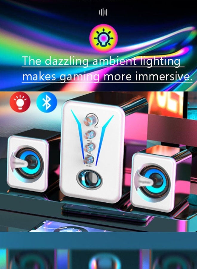 نيوترل مضخم صوت بلوتوث منزلي، نظام مكبرات صوت للكمبيوتر، صوت عالي الجودة مع حجم صوت قوي، إضاءة محيطة مبهرة. يتميز بوجود وضعي اتصال بلوتوث وسلكي، وهو مثالي للألعاب والسينما المنزلية والتجمعات المسائية والمزيد (لون أبيض). - Image 3
