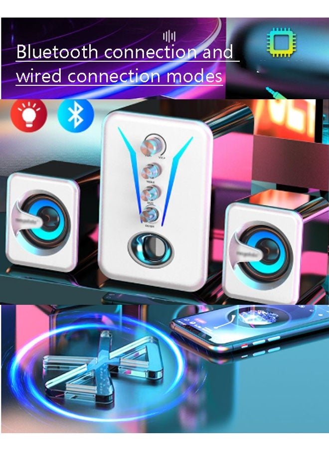 نيوترل مضخم صوت بلوتوث منزلي، نظام مكبرات صوت للكمبيوتر، صوت عالي الجودة مع حجم صوت قوي، إضاءة محيطة مبهرة. يتميز بوجود وضعي اتصال بلوتوث وسلكي، وهو مثالي للألعاب والسينما المنزلية والتجمعات المسائية والمزيد (لون أبيض). - Image 4