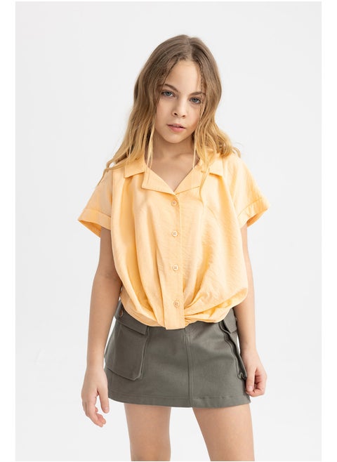 Girl Cropped Fit Woven Short Sleeve Shirt
