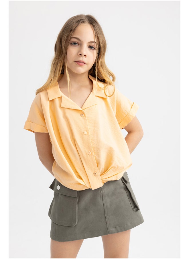 DeFacto - Girl Cropped Fit Woven Short Sleeve Shirt - Image 1