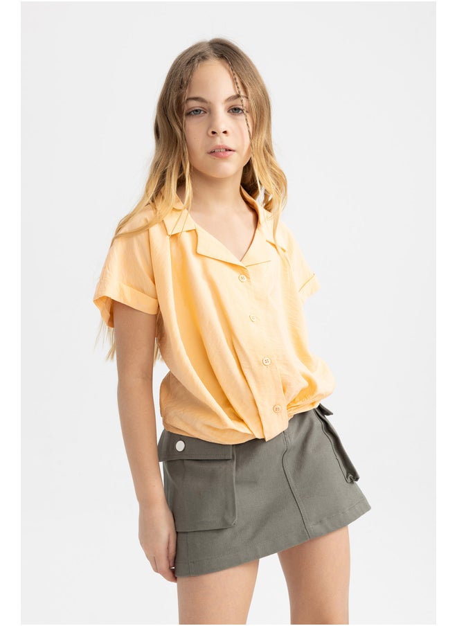DeFacto - Girl Cropped Fit Woven Short Sleeve Shirt - Image 1