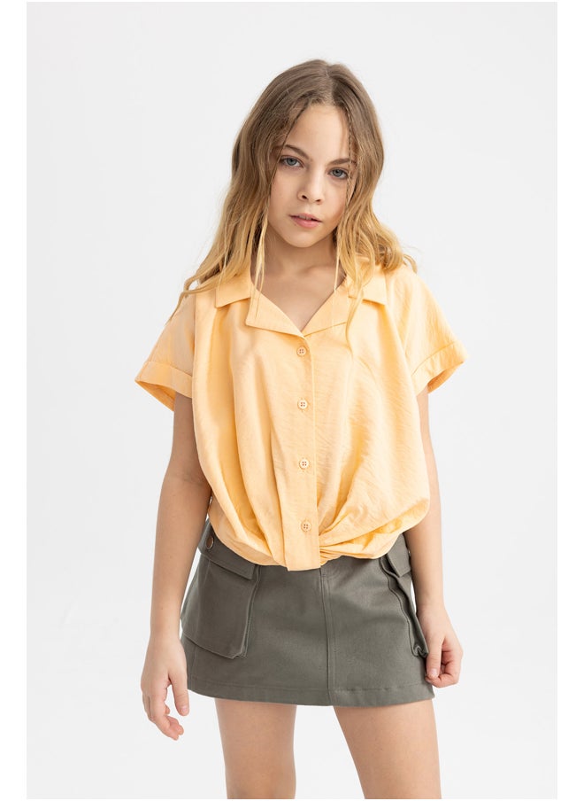DeFacto - Girl Cropped Fit Woven Short Sleeve Shirt - Image 1