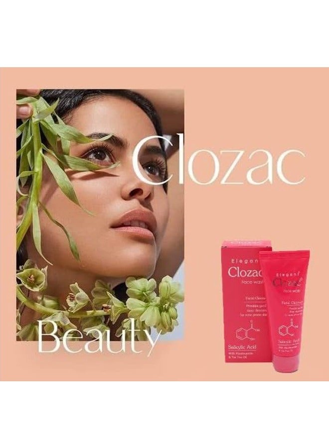 Elegant Clozac Face Wash – 60ml – Salicylic Acid, Niacinamide & Tea Tree Oil – Gentle Cleanser for Acne-Prone Skin - Image 2