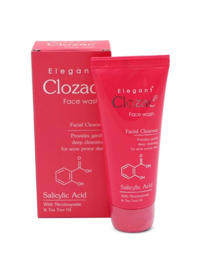 Elegant Clozac Face Wash – 60ml – Salicylic Acid, Niacinamide & Tea Tree Oil – Gentle Cleanser for Acne-Prone Skin - Image 1