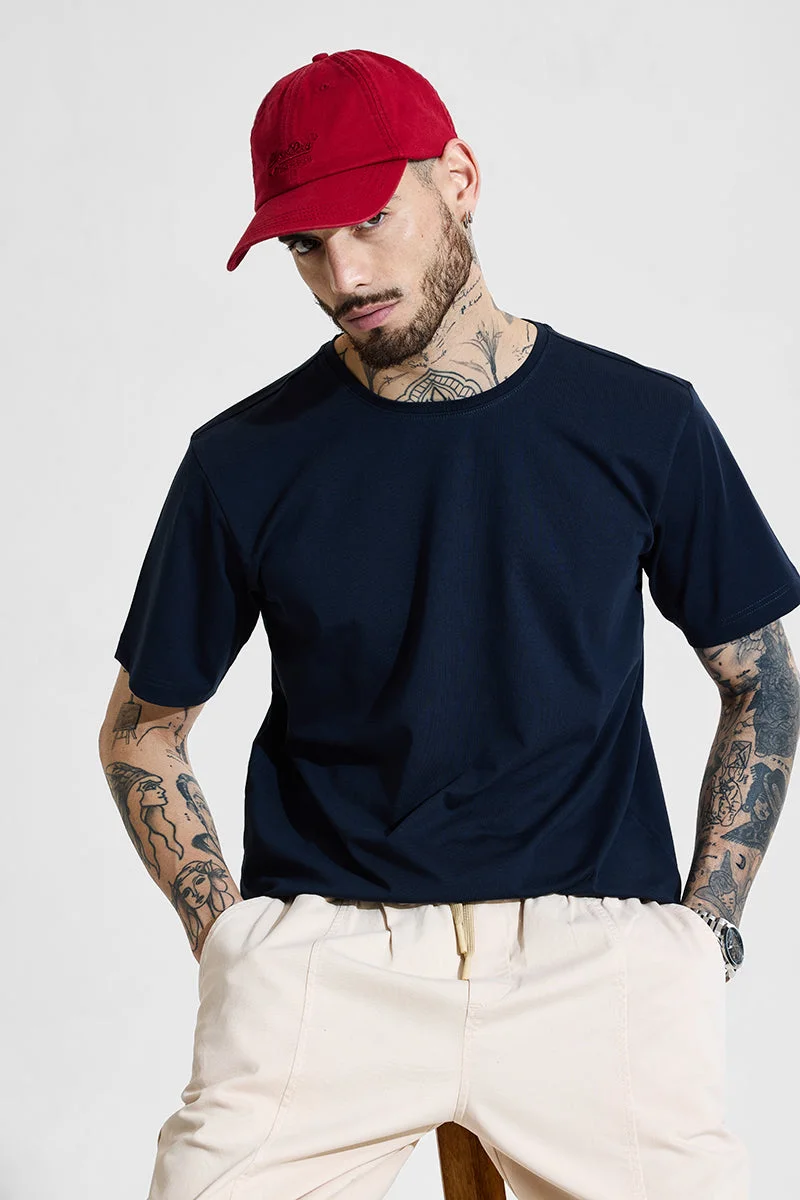 SNITCH Slim Fit 4-Way Stretch Navy T-Shirt