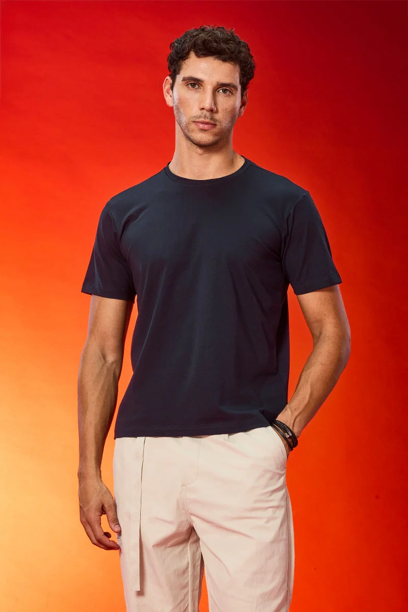 SNITCH Slim Fit 4-Way Stretch Navy T-Shirt
