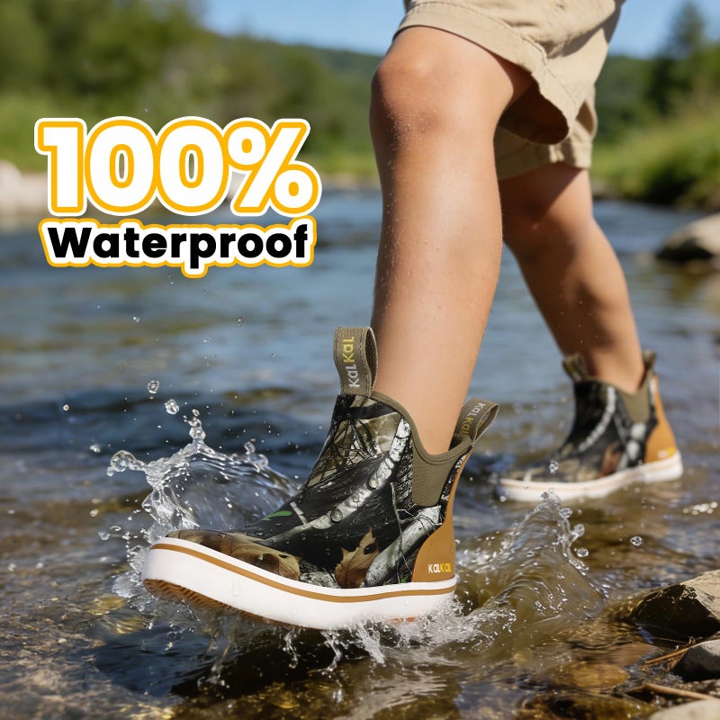 Kalkal Kids Deck Boots Kids Rubber Boots, Insulated Neoprene, Non-slip Child Fishing Waterproof Ankle Rain Shoes for Boys Girls (Size 3-6 Big Kids) - Image 4