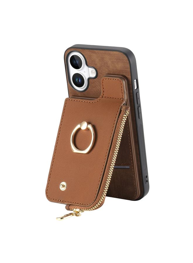 S-TOP Case For iPhone 16 Plus Cross Leather Ring Vertical Zipper Wallet Back Phone Case - Image 3
