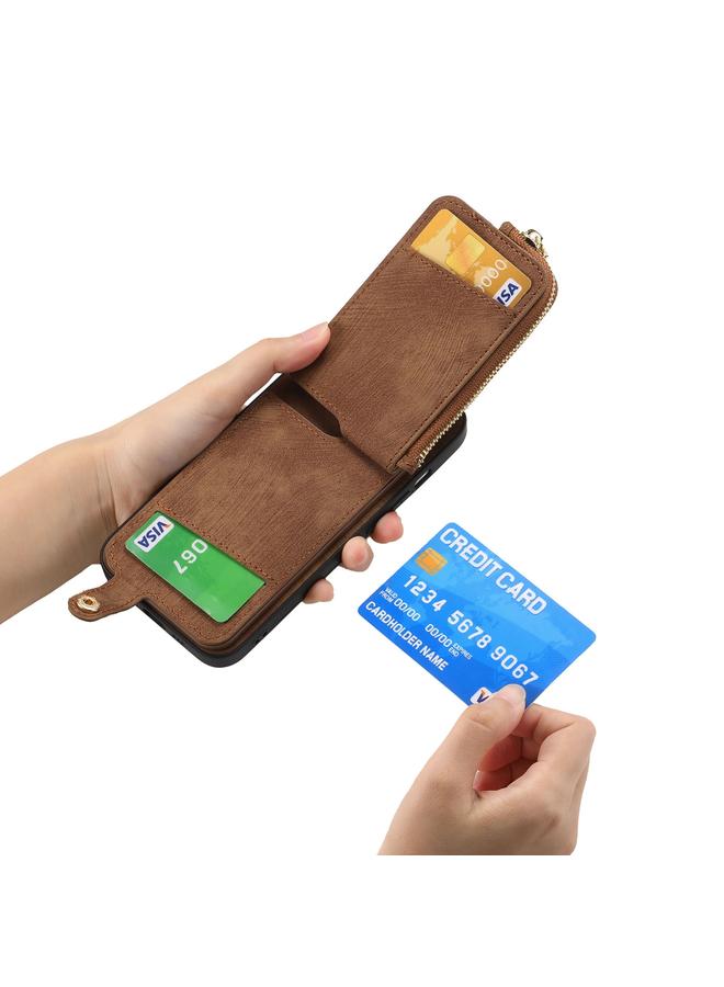 S-TOP Case For iPhone 16 Plus Cross Leather Ring Vertical Zipper Wallet Back Phone Case - Image 4