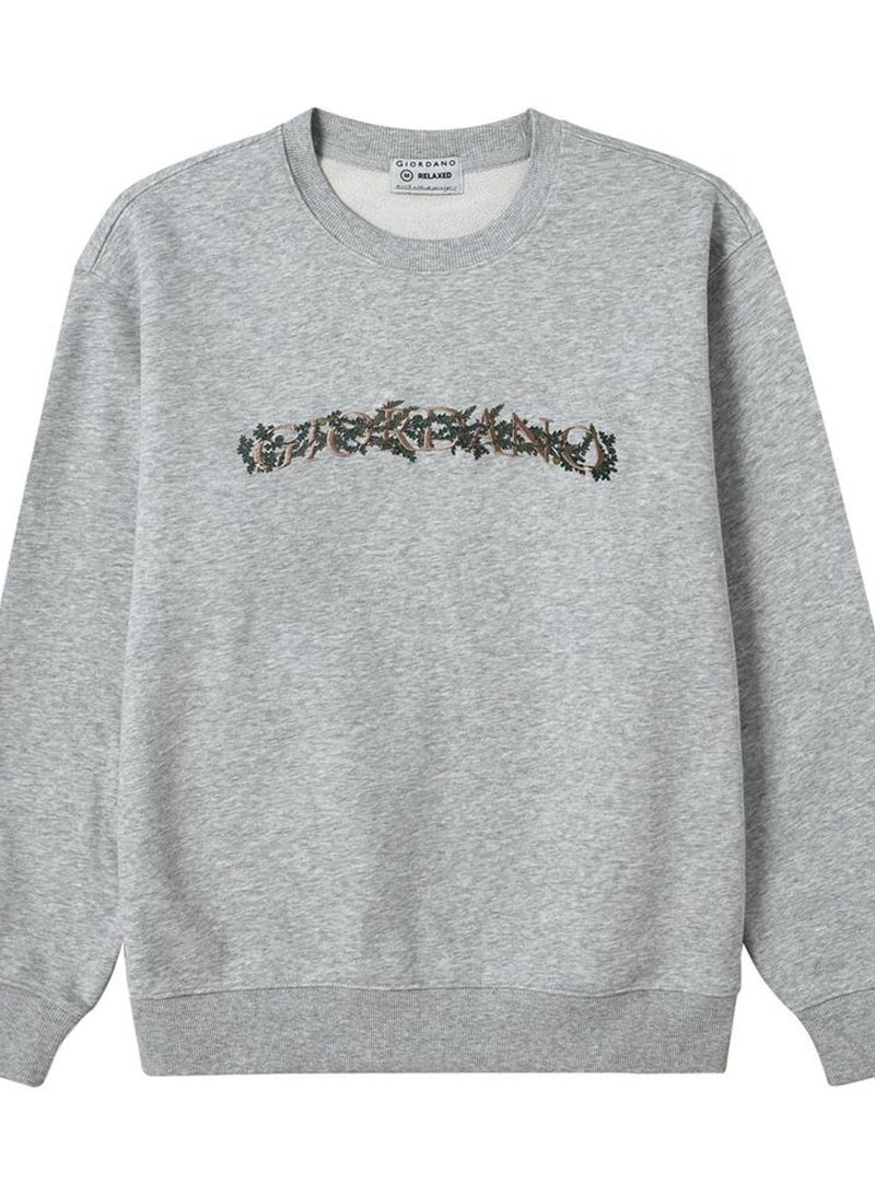 GIORDANO Men’s Relaxed French Terry Crew Neck Graphic Sweater - Image 1