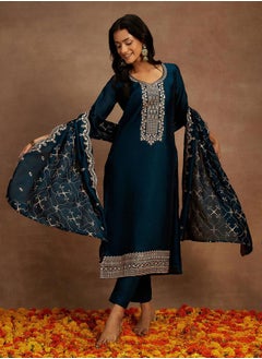 Libas Embroidered Kurta and Mid Rise Trouser with Dupatta Set by Styli  - Image 1