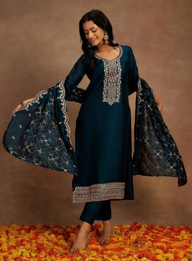 لباس Libas Embroidered Kurta and Mid Rise Trouser with Dupatta Set