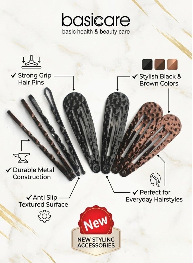 Basicare Pack of 4 Hair Snap Clips + 4 Bobby Hair Pins, No Slip Metal Hair Barrette with Hair Pins, Tic Tac Hair Clip, Hair Accessories for Women, Girls, Toddlers & Kids - Image 1