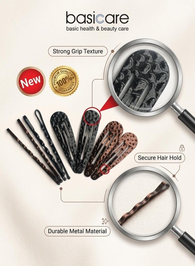 Basicare Pack of 4 Hair Snap Clips + 4 Bobby Hair Pins, No Slip Metal Hair Barrette with Hair Pins, Tic Tac Hair Clip, Hair Accessories for Women, Girls, Toddlers & Kids - Image 5