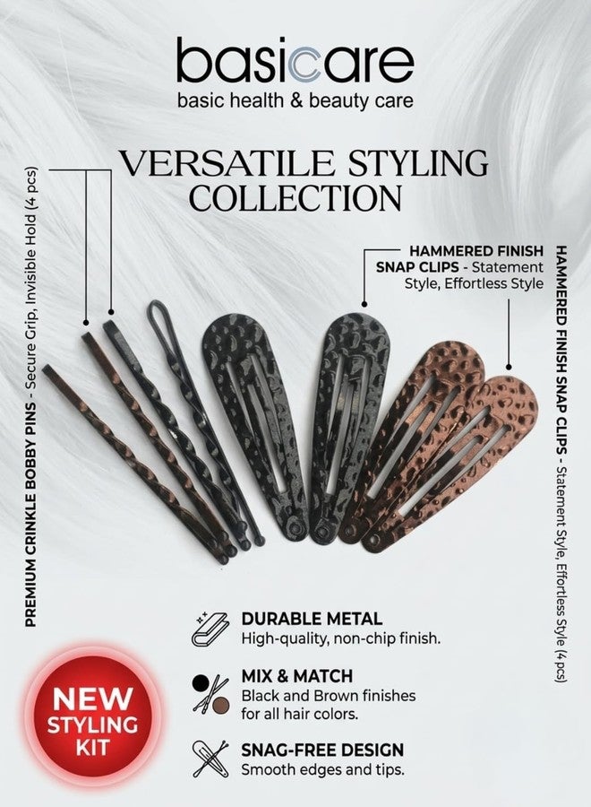 Basicare Pack of 4 Hair Snap Clips + 4 Bobby Hair Pins, No Slip Metal Hair Barrette with Hair Pins, Tic Tac Hair Clip, Hair Accessories for Women, Girls, Toddlers & Kids - Image 3