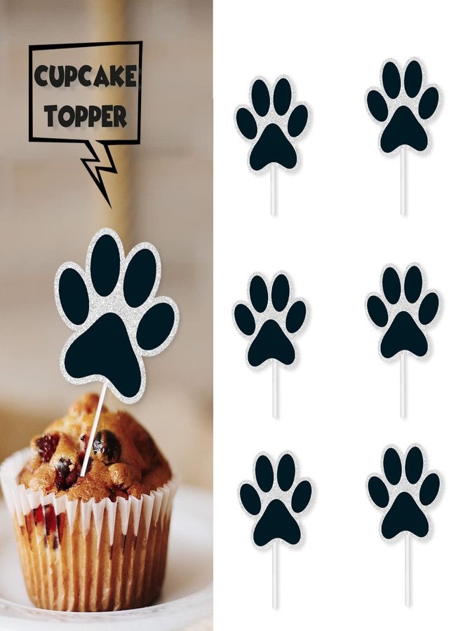 LETLIMIT 18pcs Black Glitter Dog Paw Dessert Cupcake Topper Dog Pet Adoption Theme Decor Supplies Baby Shower Boys Girls Happy Birthday Party Decorations - Image 2