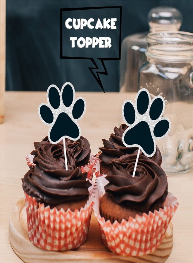 LETLIMIT 18pcs Black Glitter Dog Paw Dessert Cupcake Topper Dog Pet Adoption Theme Decor Supplies Baby Shower Boys Girls Happy Birthday Party Decorations - Image 5