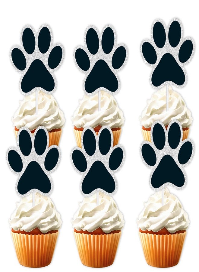 LETLIMIT 18pcs Black Glitter Dog Paw Dessert Cupcake Topper Dog Pet Adoption Theme Decor Supplies Baby Shower Boys Girls Happy Birthday Party Decorations - Image 1