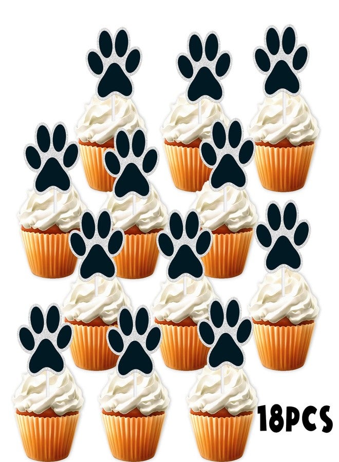 LETLIMIT 18pcs Black Glitter Dog Paw Dessert Cupcake Topper Dog Pet Adoption Theme Decor Supplies Baby Shower Boys Girls Happy Birthday Party Decorations - Image 3