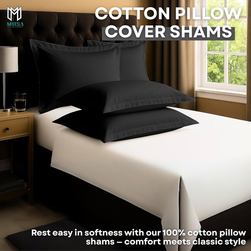 MUSA MUSA® Cotton Pillow Cover Shams - Washable Pillowcases for Sofa Cushions, Bedrooms & Dorm Decor | Hotel Quality Pillow Covers with Envelope Closure & 5cm Side Frame (2, Black, 50 x 90cm) - Image 3