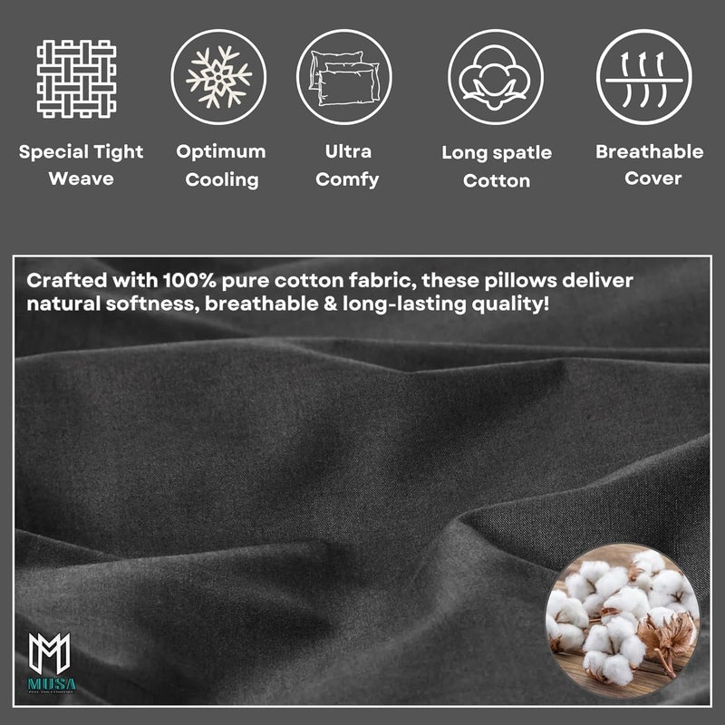 MUSA MUSA® Cotton Pillow Cover Shams - Washable Pillowcases for Sofa Cushions, Bedrooms & Dorm Decor | Hotel Quality Pillow Covers with Envelope Closure & 5cm Side Frame (2, Black, 50 x 90cm) - Image 5