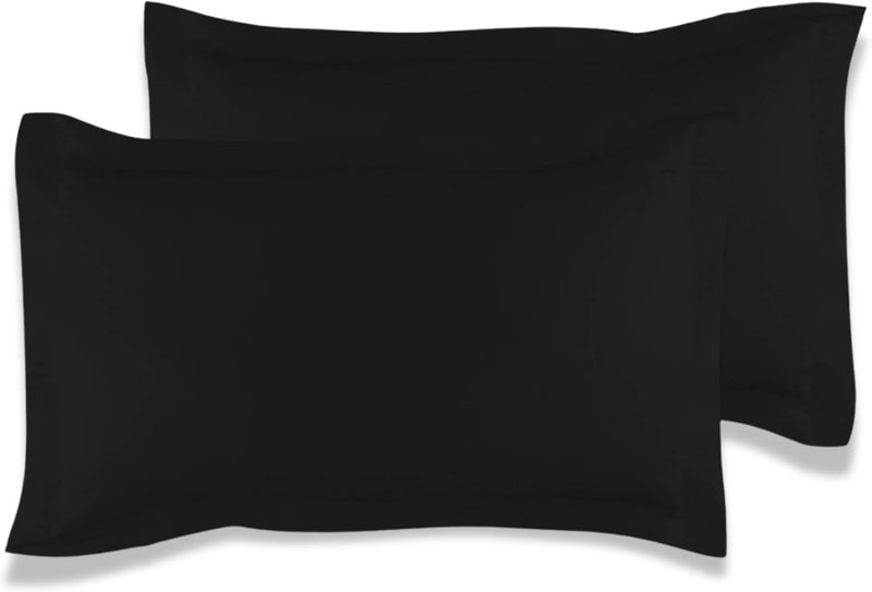 MUSA MUSA® Cotton Pillow Cover Shams - Washable Pillowcases for Sofa Cushions, Bedrooms & Dorm Decor | Hotel Quality Pillow Covers with Envelope Closure & 5cm Side Frame (2, Black, 50 x 90cm) - Image 1