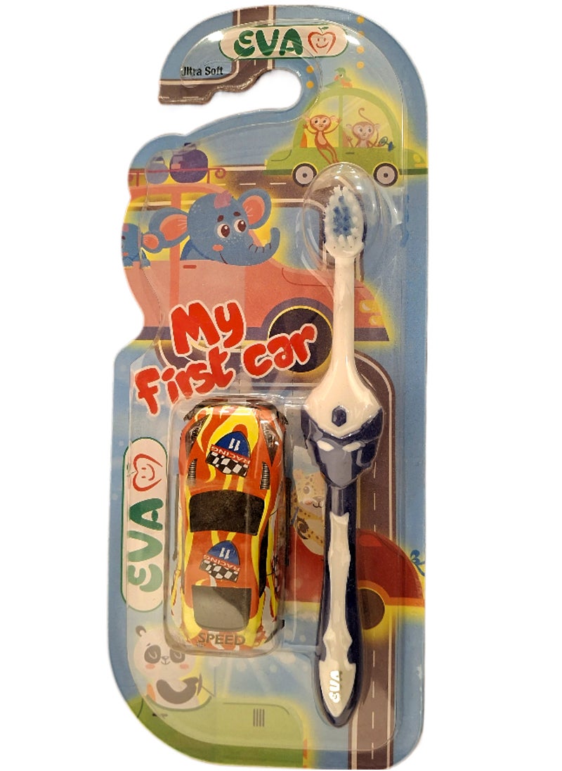 Eva Toothbrush With A Kid's Car Toy - Blue 