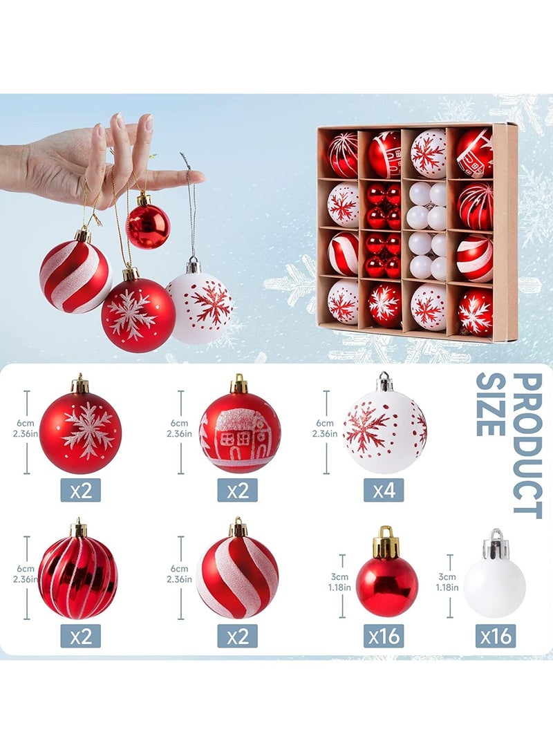 42 Pcs Christmas Tree Balls Ornaments, Christmas Decorative Hanging Baubles for Home Party Holiday Wedding Tree Decorations (Red/White) - Image 2