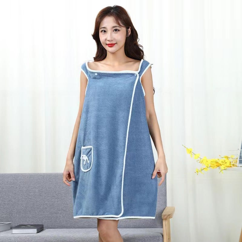 Manufacturer Versatile Bath Skirt Coral Velvet Soft And Absorbent Household Wearable Bath Towel Female Adult Suspender Bath Skirt - Image 1