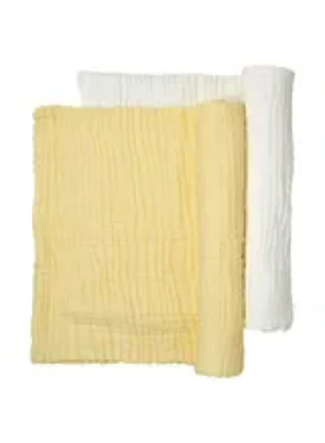 Anvi Baby - Set of 2 Organic Muslin Bath Towel - Yellow & White - Image 1
