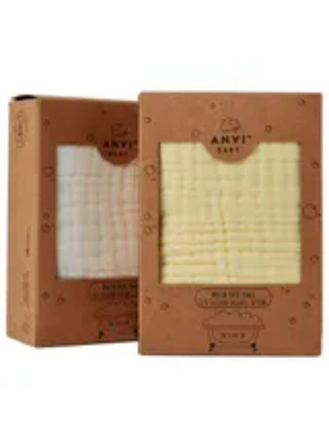 Anvi Baby - Set of 2 Organic Muslin Bath Towel - Yellow & White - Image 4