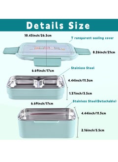 Adando Adando Stainless Steel Lunch Box -1100ml Double Layer Microwave-Safe Bento Containers - 304 Insulated Lunch Box Insulated Leakproof - Cartoon Cute Lunch Box Ideal for Students School Toddler Kids Boys Girls with Stainless Steel Cutlery  - Image 3