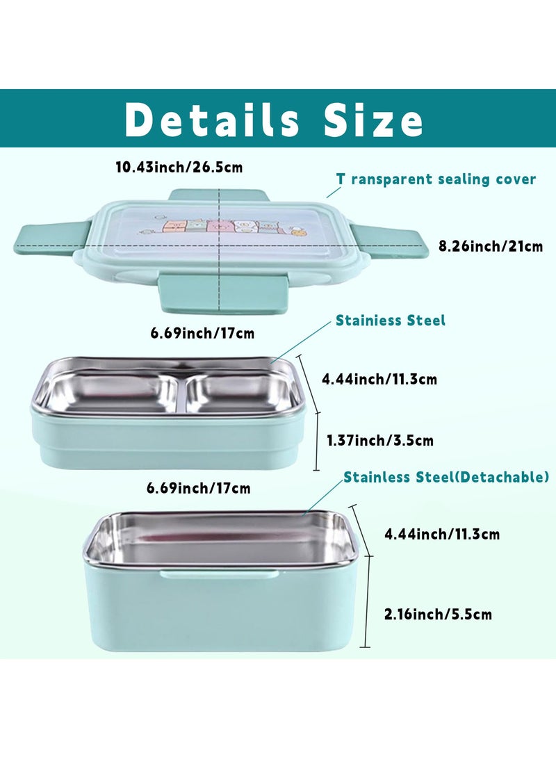 Adando - Adando Stainless Steel Lunch Box -1100ml Double Layer Microwave-Safe Bento Containers - 304 Insulated Lunch Box Insulated Leakproof - Cartoon Cute Lunch Box Ideal for Students School Toddler Kids Boys Girls with Stainless Steel Cutlery - Image 1