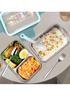 Adando Adando Stainless Steel Lunch Box -1100ml Double Layer Microwave-Safe Bento Containers - 304 Insulated Lunch Box Insulated Leakproof - Cartoon Cute Lunch Box Ideal for Students School Toddler Kids Boys Girls with Stainless Steel Cutlery  - Image 4