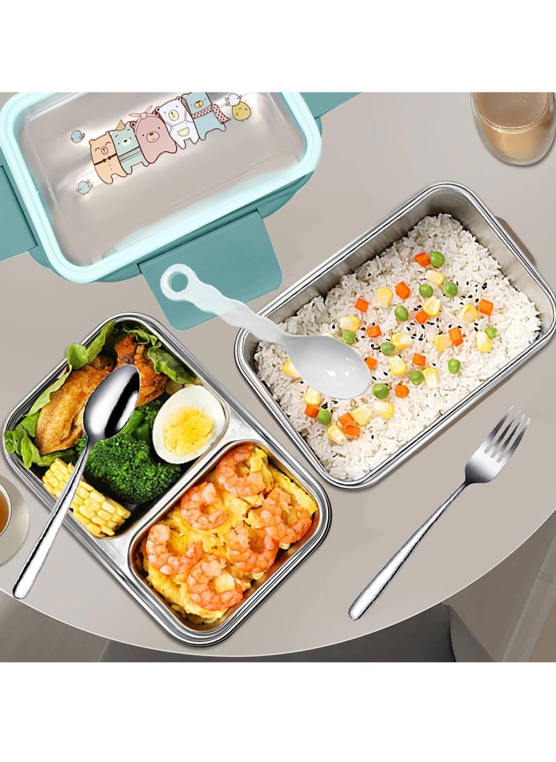 Adando - Adando Stainless Steel Lunch Box -1100ml Double Layer Microwave-Safe Bento Containers - 304 Insulated Lunch Box Insulated Leakproof - Cartoon Cute Lunch Box Ideal for Students School Toddler Kids Boys Girls with Stainless Steel Cutlery - Image 1