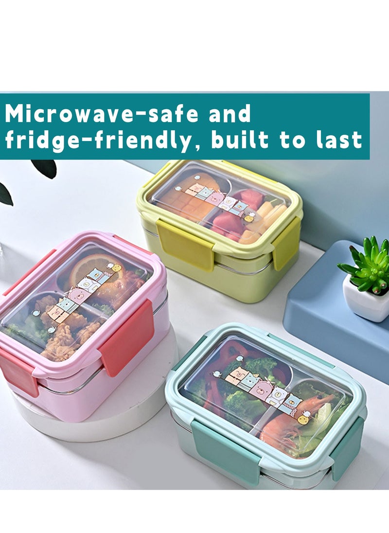 Adando - Adando Stainless Steel Lunch Box -1100ml Double Layer Microwave-Safe Bento Containers - 304 Insulated Lunch Box Insulated Leakproof - Cartoon Cute Lunch Box Ideal for Students School Toddler Kids Boys Girls with Stainless Steel Cutlery - Image 1