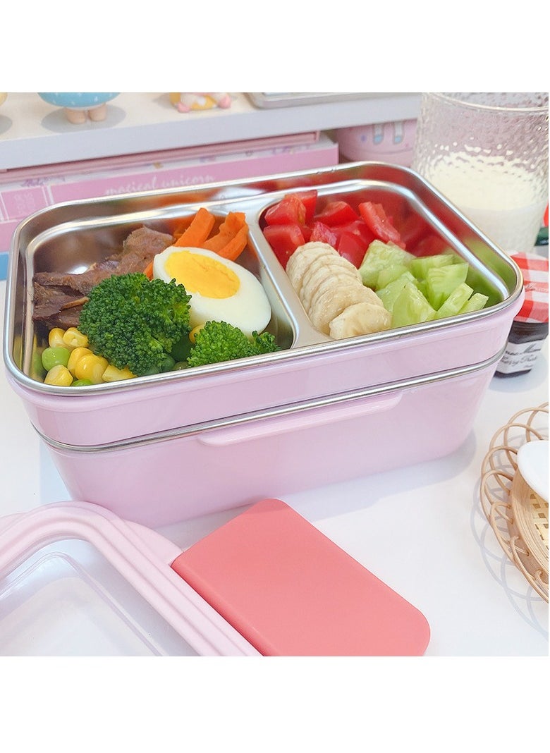 Adando - Adando Stainless Steel Lunch Box -1100ml Double Layer Microwave-Safe Bento Containers - 304 Insulated Lunch Box Insulated Leakproof - Cartoon Cute Lunch Box Ideal for Students School Toddler Kids Boys Girls with Stainless Steel Cutlery - Image 1